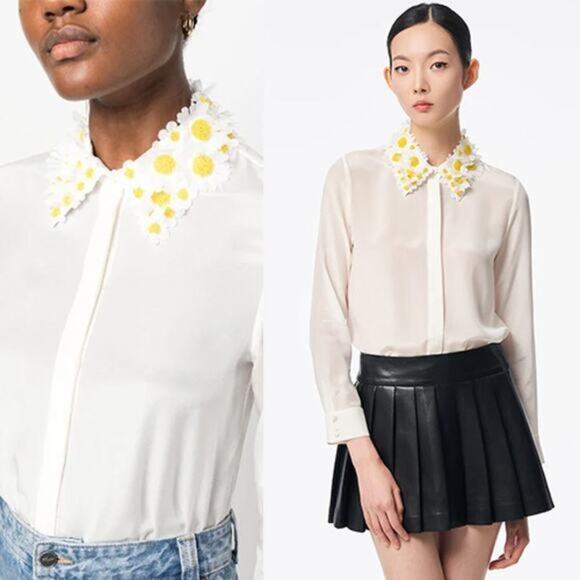 Alice + Olivia Tops - NWT Alice + Olivia Willa Silk Daisy Embellished Blouse Ecru Multi Size: Medium